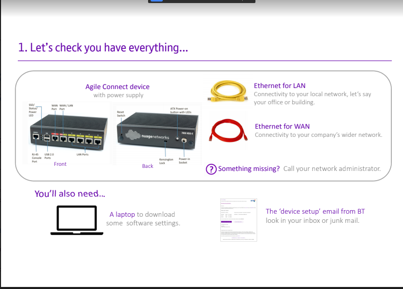 Agile setup screen